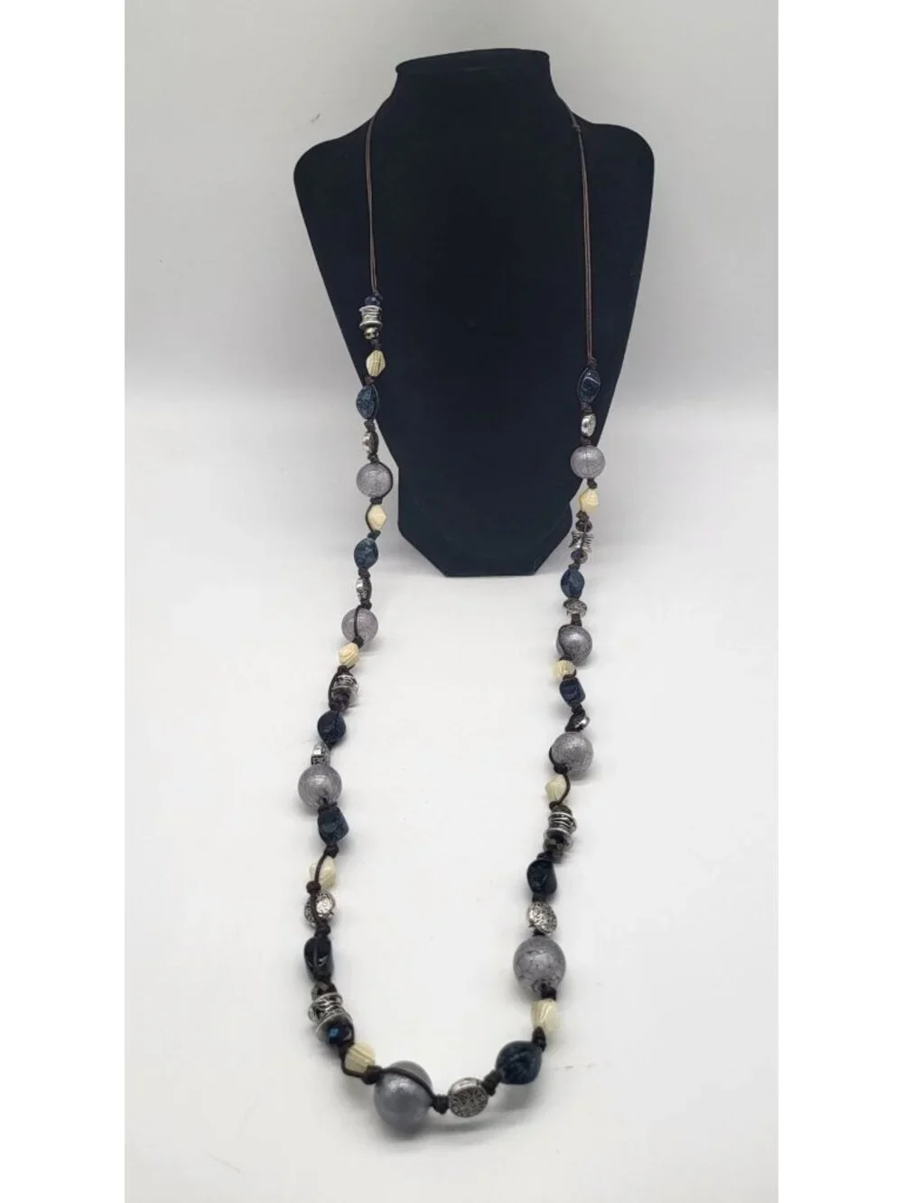 Premier Designs Chambray Necklace Adj Antique Silver Plated Glass Acrylic Beads - Picture 1 of 7